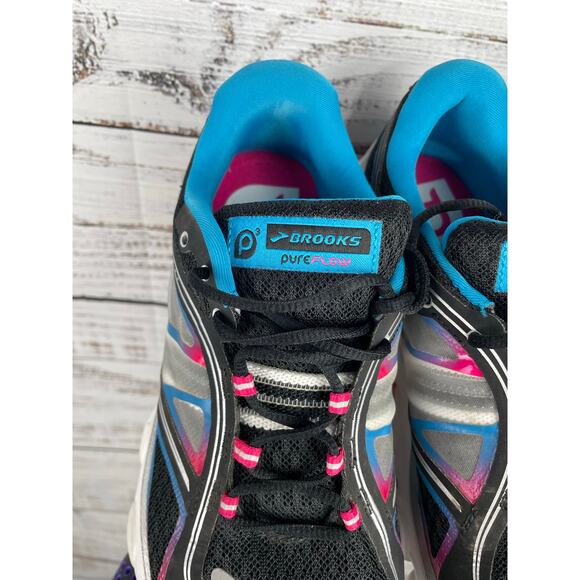 Brooks Pure Flow Tennis Shoes Active Women’s size 5 Black Pink Blue Athletic - Picture 2 of 11